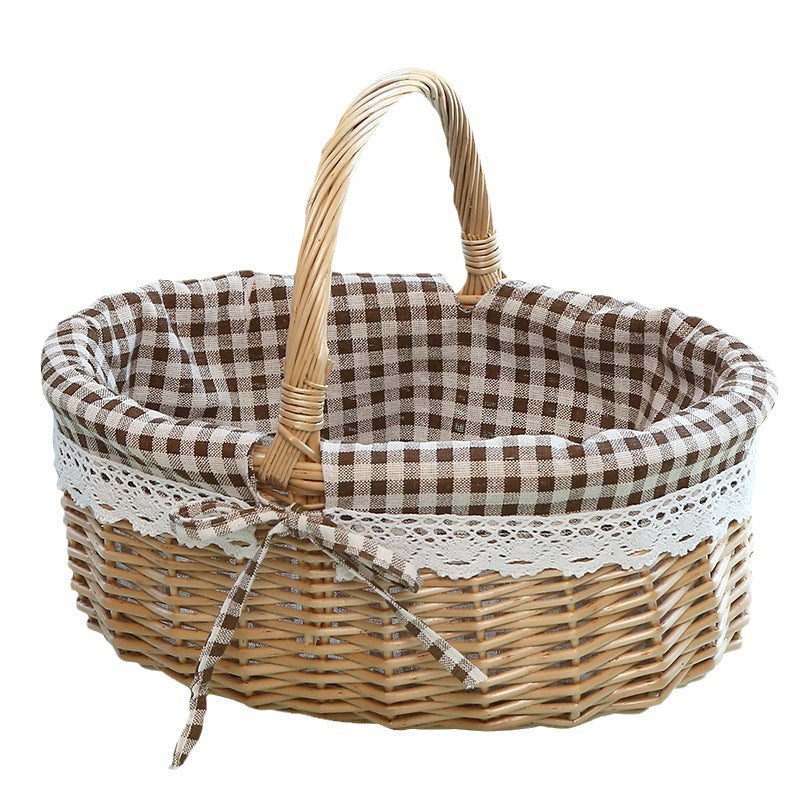 A Portable rattan storage basket Outdoor willow picnic basket Sundries storage ins Wind gift basket Rattan woven basket