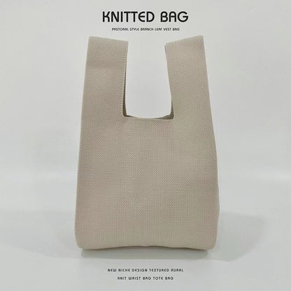 A Internet celebrity handbag women's knitted wool bucket bag Japanese and Korean version versatile hand carry casual tote bag box lunch bag y