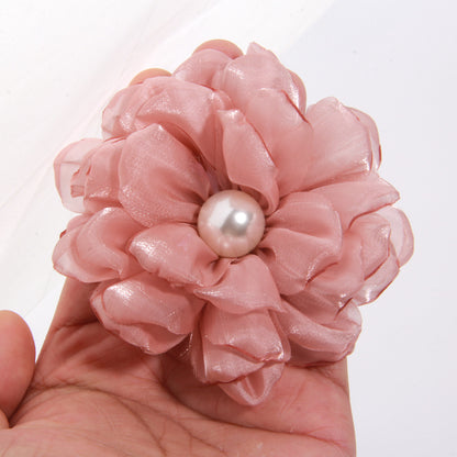 A 9cm large number of spot with pearl cloth flower fabric flower gauze clothing accessories brooch clothing accessories - Mixbatch