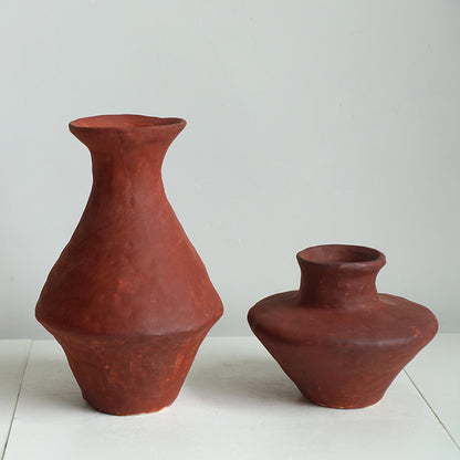 A new Chinese retro red pottery art ceramic flower ware model house sales office living room entrance study decorative ornament