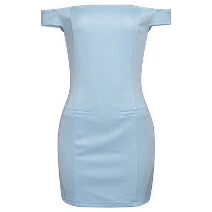 D096DS European and American cross-border 2025 spring new one-word shoulder first hand waist slim skirt solid color dress women - Mixbatch