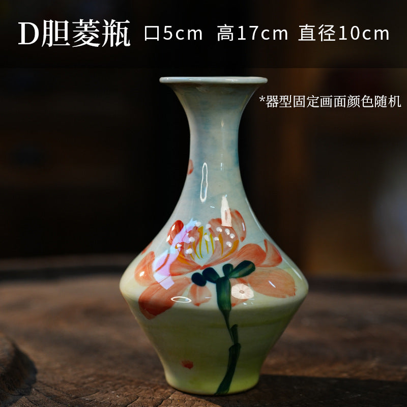 A Jingdezhen handmade oil painting vase dried flower home decoration TV cabinet ornament wine cabinet TV cabinet ceramic flower device