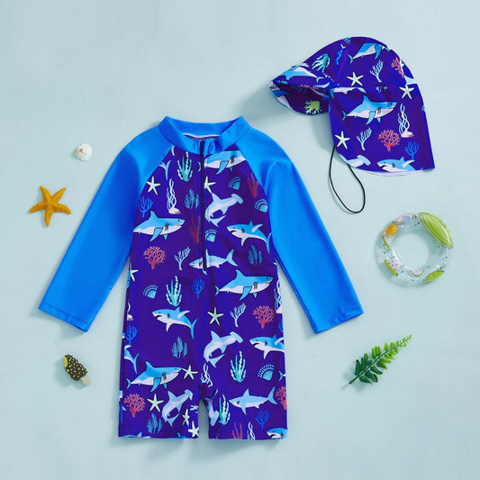 A 120-130-140-150 hat one-piece long-sleeved children's swimsuit - Mixbatch