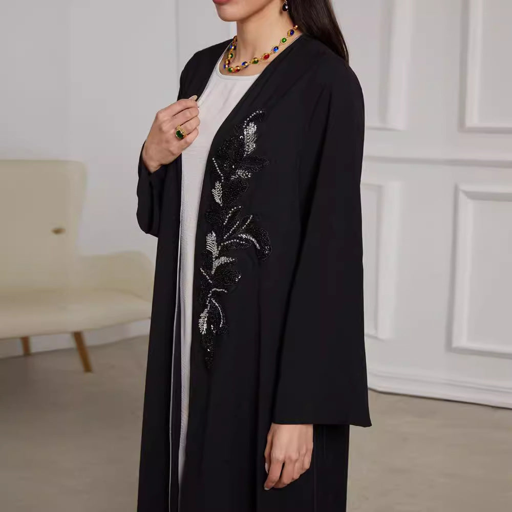 New handmade beaded Middle Eastern Muslim clothing long dress fashionable and elegant cardigan crumpled dress robe - Mixbatch