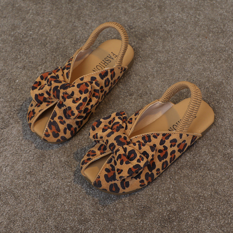 A Mori girl girl girl sandals new leopard print bow - Mixbatch