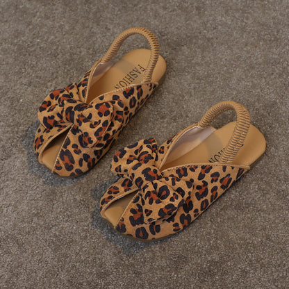 A Mori girl girl girl sandals new leopard print bow - Mixbatch