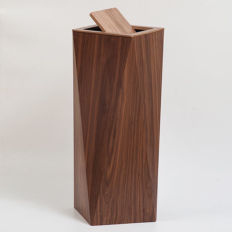 A wooden trash can