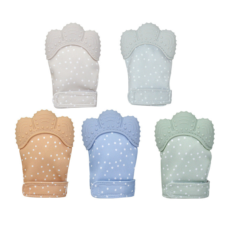 A Silicone molar gloves Food grade Baby imitation finger molar stick Hand guard Sound toy