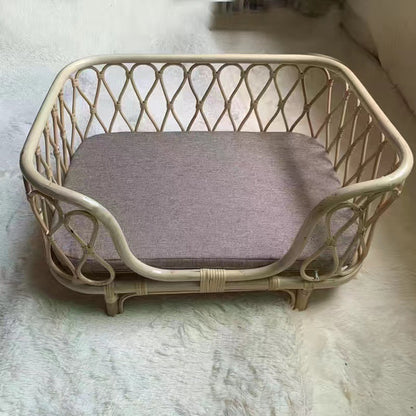 A rattan pet bed