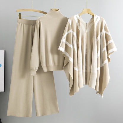 A knitted sweater pants three-piece set