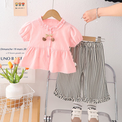 A girls summer suit new baby girl shirt short sleeve two-piece set foreign style children's summer clothes wholesale