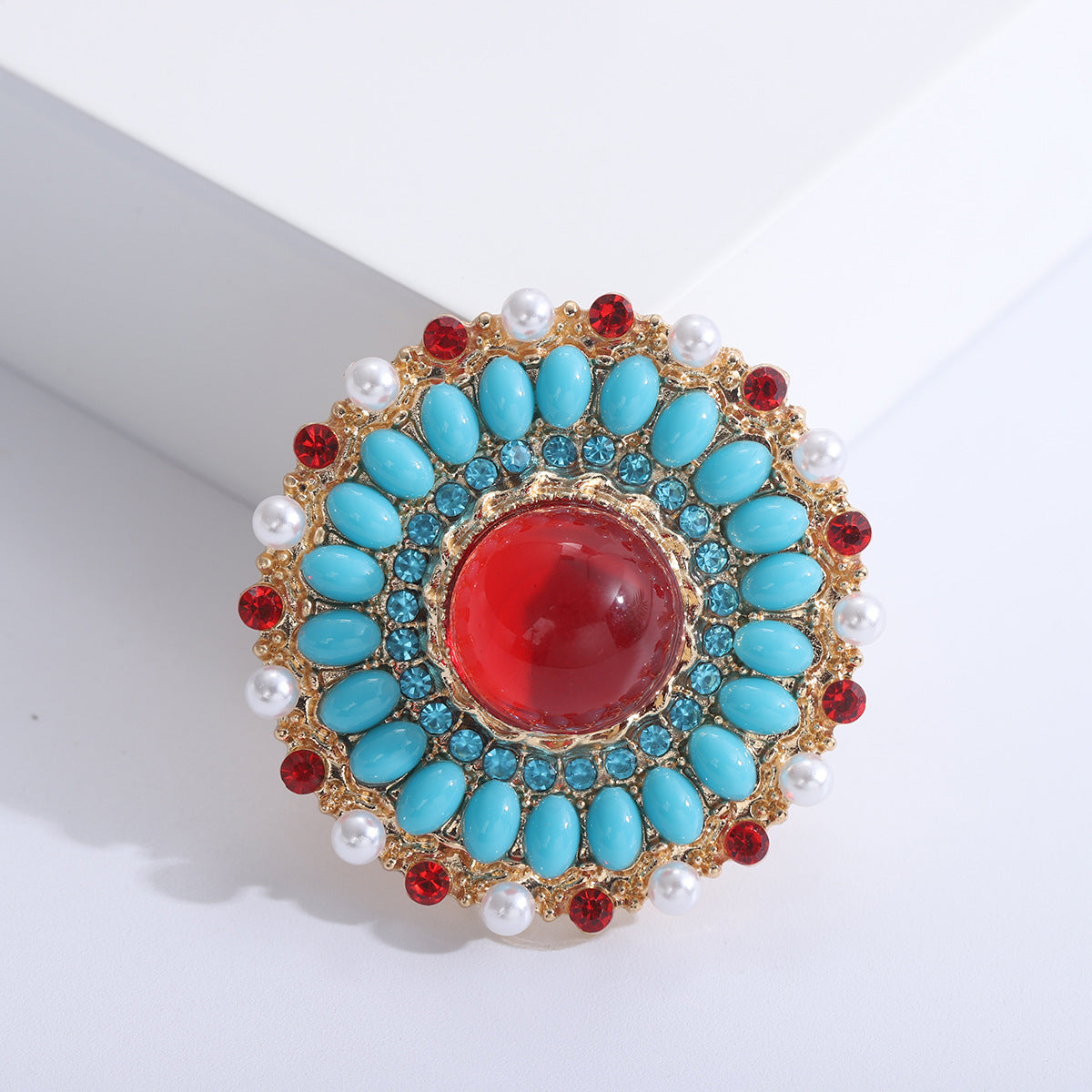 A European, American and Western antique Baroque ruby brooch retro court style women fashion atmospheric clothing accessories pin - Mixbatch