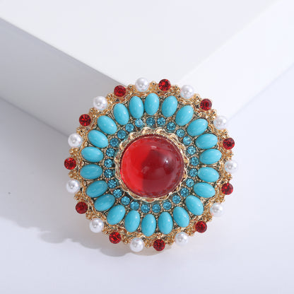 A European, American and Western antique Baroque ruby brooch retro court style women fashion atmospheric clothing accessories pin - Mixbatch