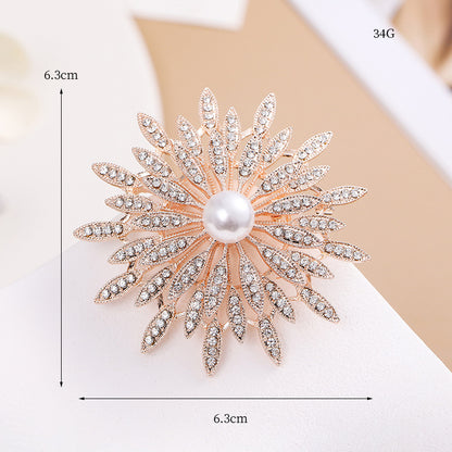 A hot-selling gold sunflower brooch creative diamond-encrusted pearl versatile temperament brooch blazer collar pin with accessories - Mixbatch