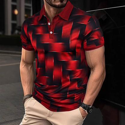 A European and American cross-border men's casual fashion 3D printing trendy polo shirt lapel popular short sleeves