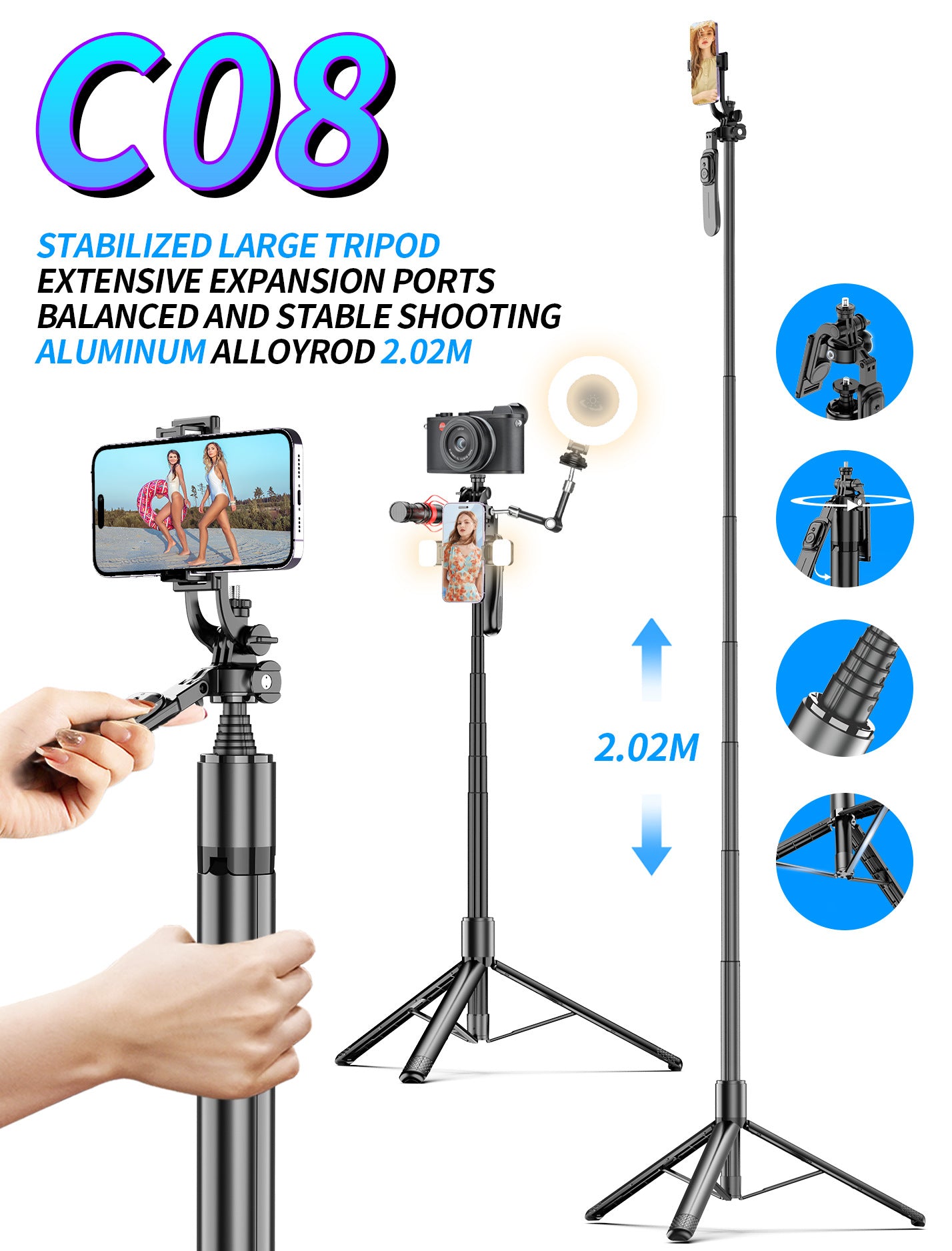 A L16 selfie stick tripod mobile phone camera integrated bracket anti-shake 360 degree rotation selfie multi-function landing