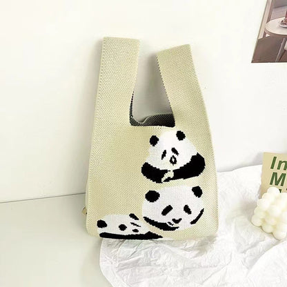 A Internet celebrity handbag women's knitted wool bucket bag Japanese and Korean version versatile hand carry casual tote bag box lunch bag y