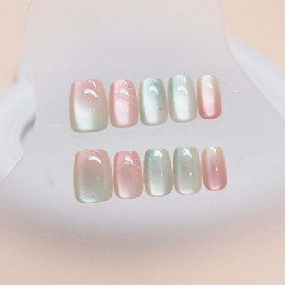 A Ice Through Cat's Eye Wearing Nail ins Wind Nail Art Patch Nail Patch Short Ballet Small Short T Prefabricated Nail 30 Pieces - Mixbatch