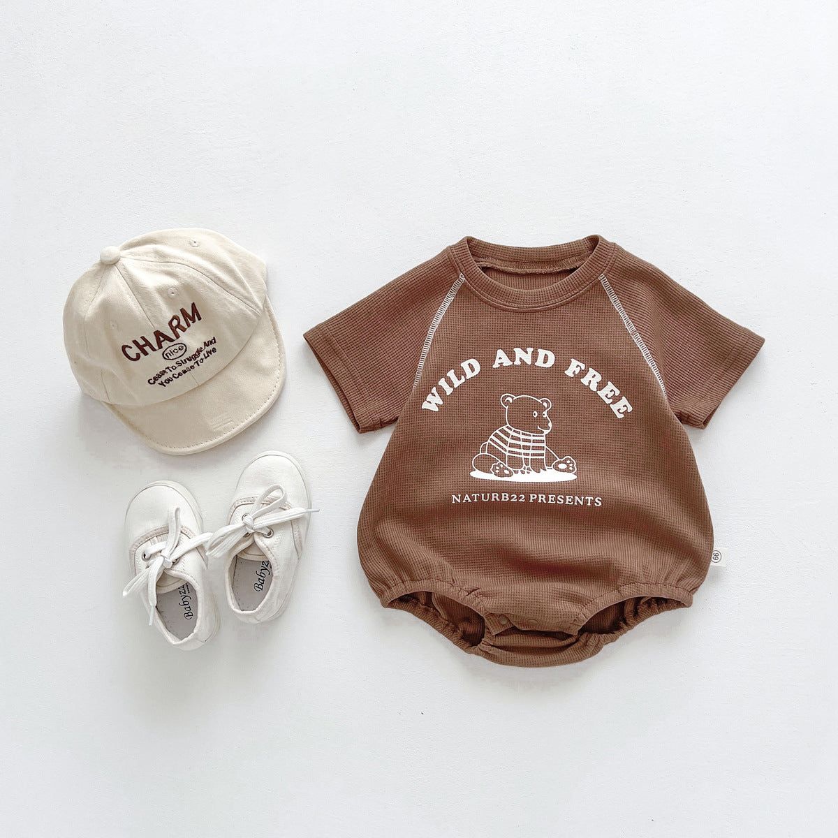 A ins summer dress children's round neck bag fart triangle hayi newborn baby cartoon clothes korean version of the outing one-piece crawling suit - Mixbatch