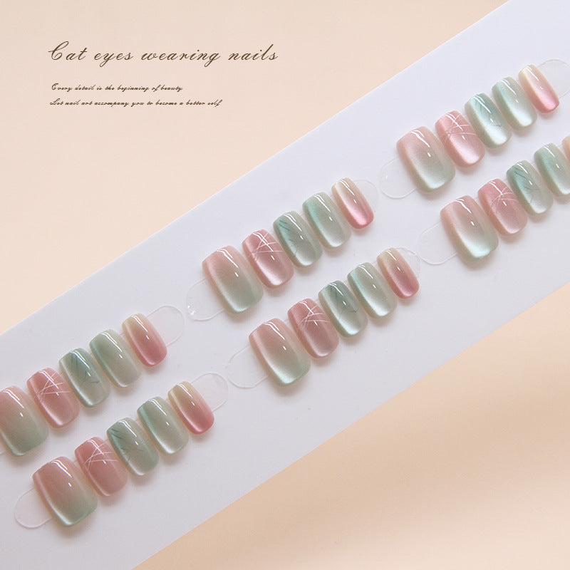 A Ice Through Cat's Eye Wearing Nail ins Wind Nail Art Patch Nail Patch Short Ballet Small Short T Prefabricated Nail 30 Pieces - Mixbatch
