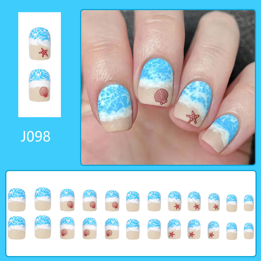 A short matte cool summer blue waves starfish shells cute cross-border wear Europe and America wear armor removable 24 pieces - Mixbatch