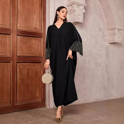 Middle Eastern Muslim long dress long sleeves split ends temperament elegant Abaya robe embroidered blouse - Mixbatch