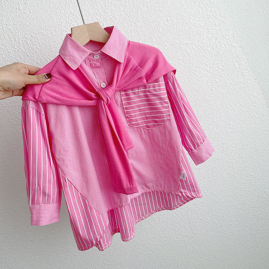 A Korean version of spring and autumn girls striped medium