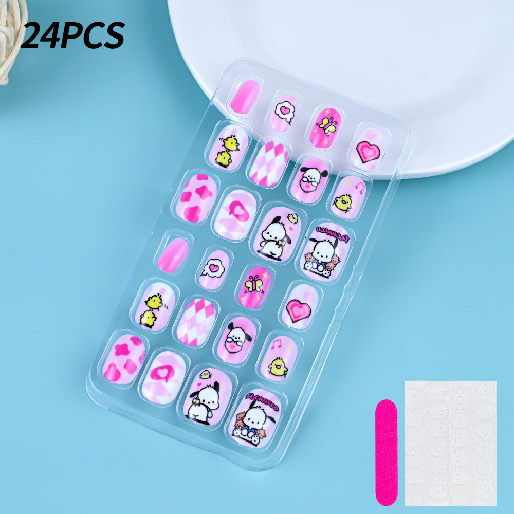 A Cross-border 24 pieces of children wearing nail cartoon animated nail patch removable girl cute manicure fingernail piece - Mixbatch