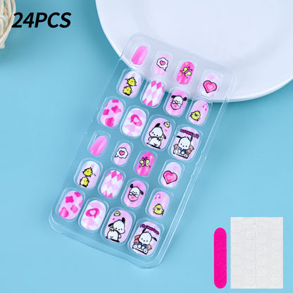 A Cross-border 24 pieces of children wearing nail cartoon animated nail patch removable girl cute manicure fingernail piece - Mixbatch