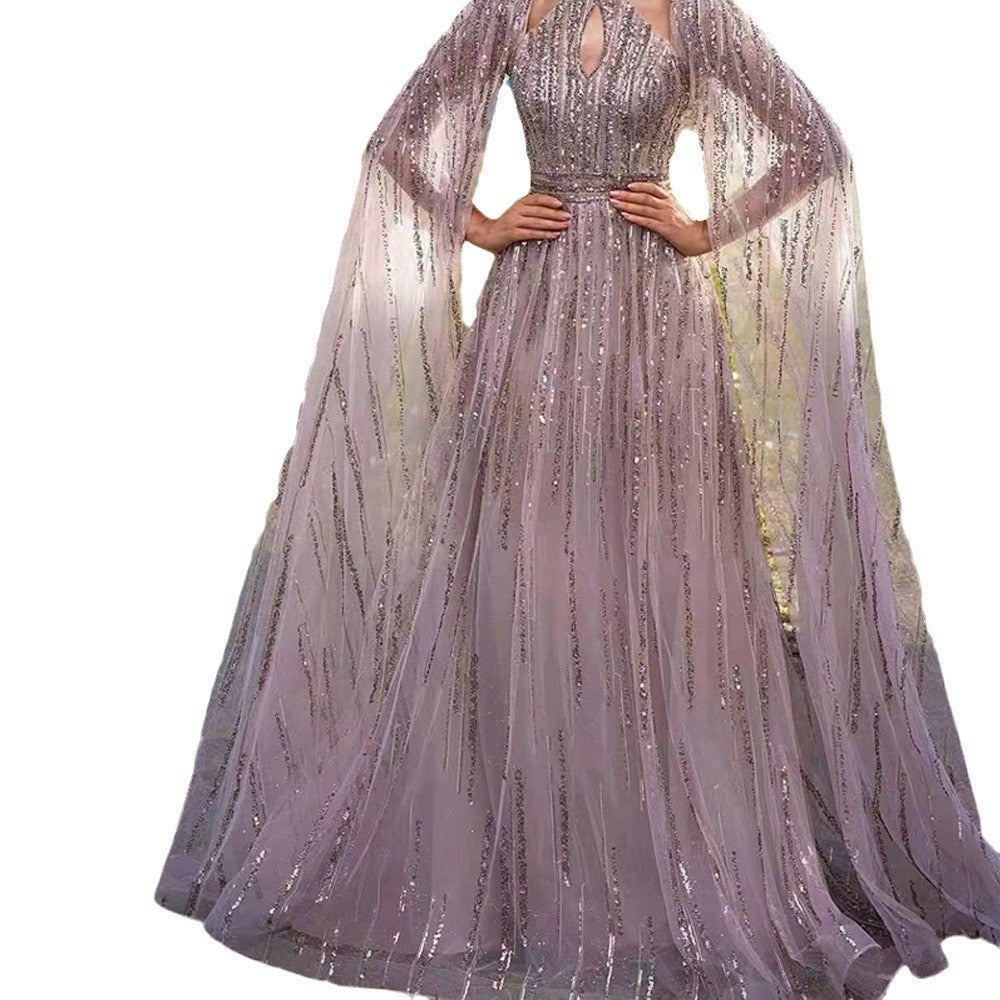 A spring and summer women's temperament mesh dress dress fringed sequined evening dress dress