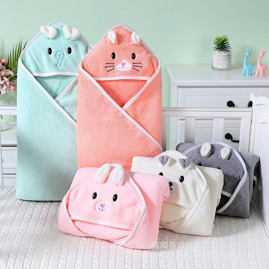 Coral velvet quilt children's absorbent hooded cartoon bath towel - Mixbatch