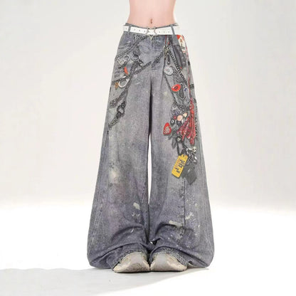 A printed denim trousers