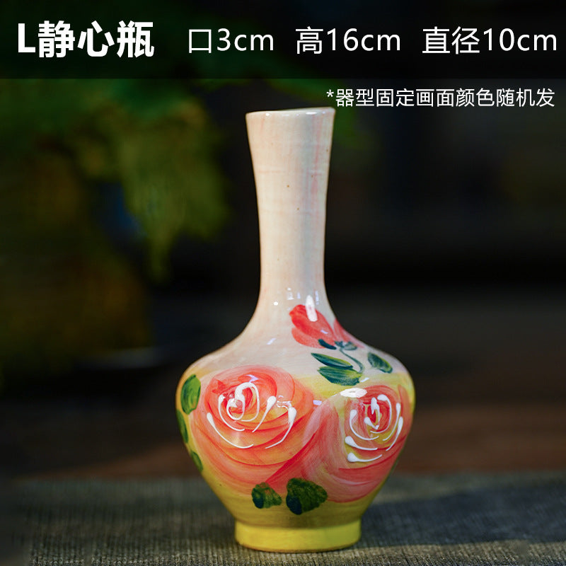 A Jingdezhen handmade oil painting vase dried flower home decoration TV cabinet ornament wine cabinet TV cabinet ceramic flower device