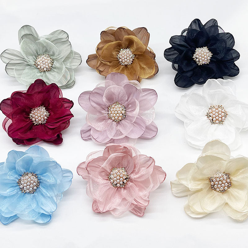 A organza flower accessories multi-layer three-dimensional gauze handmade beads DIY burnt edge flower jewelry shoe flower accessories - Mixbatch