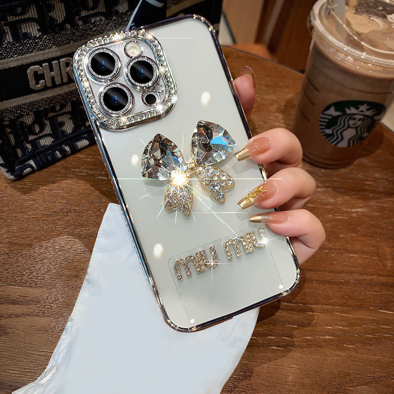 A transparent rhinestone mobile phone case