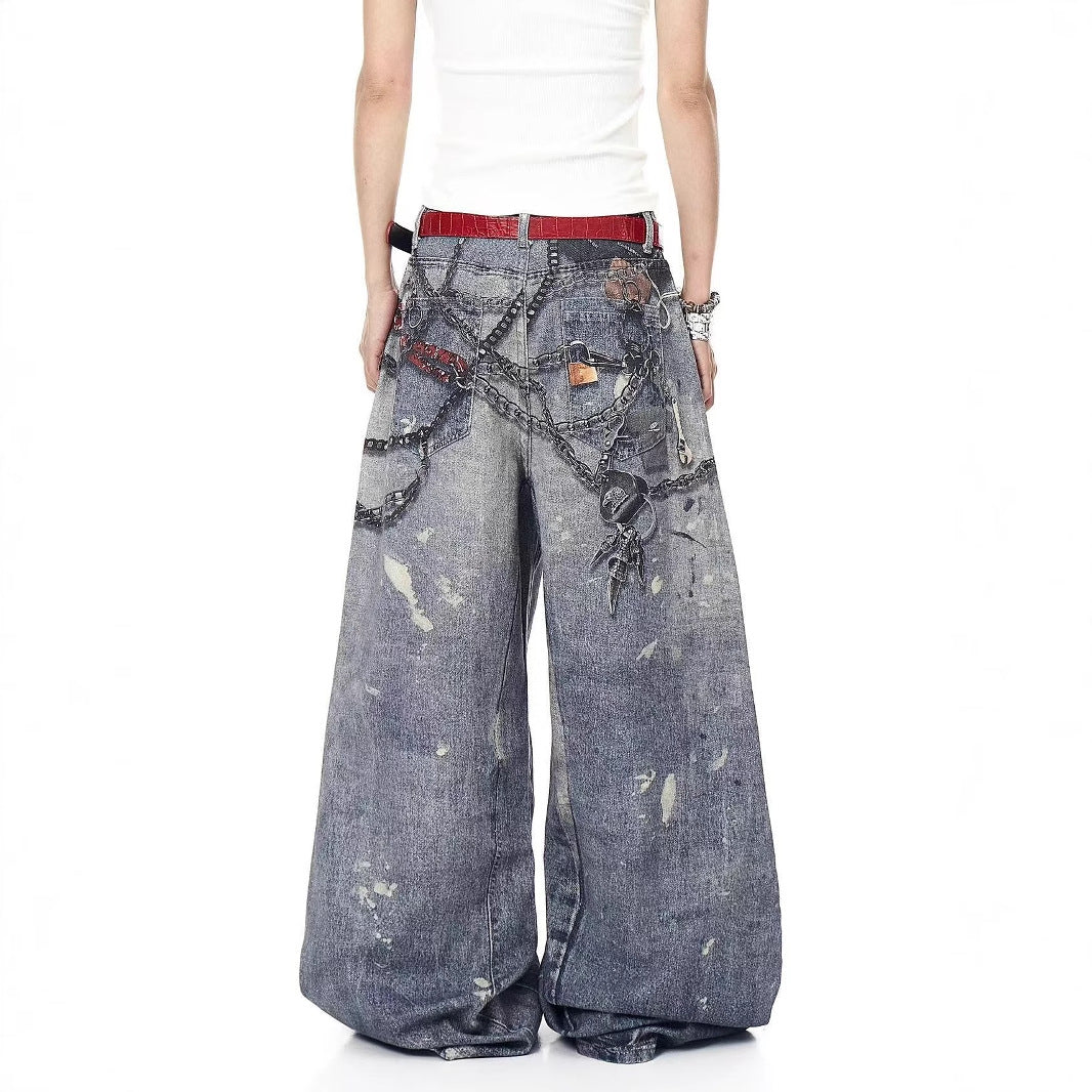 A printed denim trousers