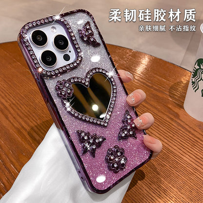 A mirror rhinestone phone case
