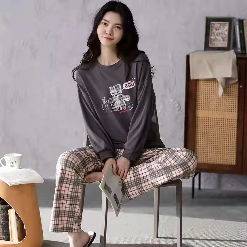 A large number of wholesale pajamas women's spring and autumn long-sleeved autumn and winter loungewear women's large size simple loose suit outer wear - Mixbatch