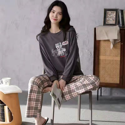 A large number of wholesale pajamas women's spring and autumn long-sleeved autumn and winter loungewear women's large size simple loose suit outer wear - Mixbatch