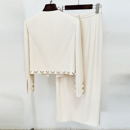 A Heavy Industry Beaded Cardigan Jacket Split Skirt Set, Two-piece Set