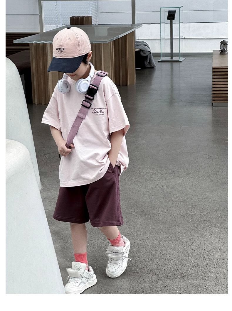 P foreign style new short-sleeved shorts boys handsome summer two-piece set trendy