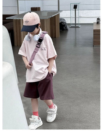 P foreign style new short-sleeved shorts boys handsome summer two-piece set trendy