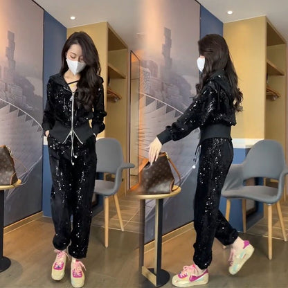 A Korean version loose coat fashionable sunscreen hooded top two-piece suit tide