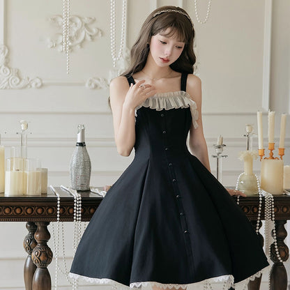 P Autumn and winter court style lady elegant cut waist light Lolita small black dress cardigan suit