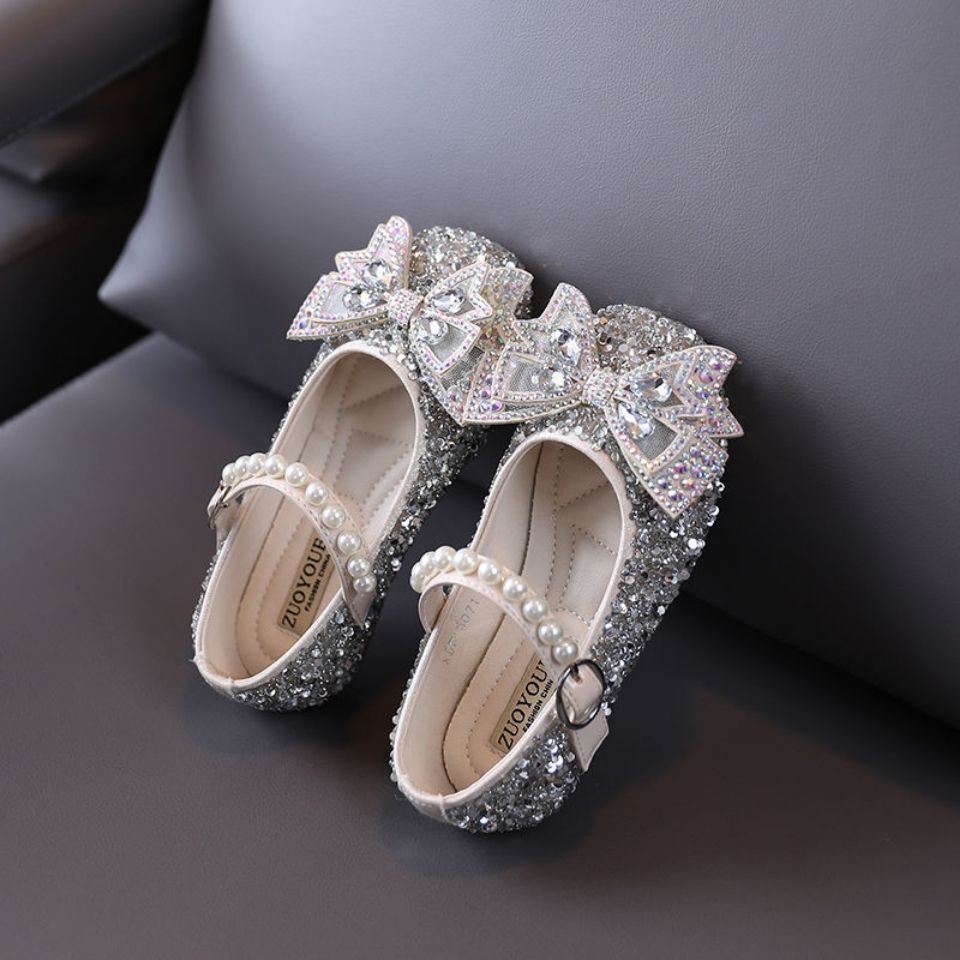 P Fashion Summer Middle School Older Children Soft Flats Spring Leather Shoes Princess Shoes Dance Shoes Crystal Shoes