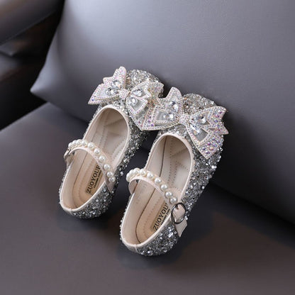 P Fashion Summer Middle School Older Children Soft Flats Spring Leather Shoes Princess Shoes Dance Shoes Crystal Shoes
