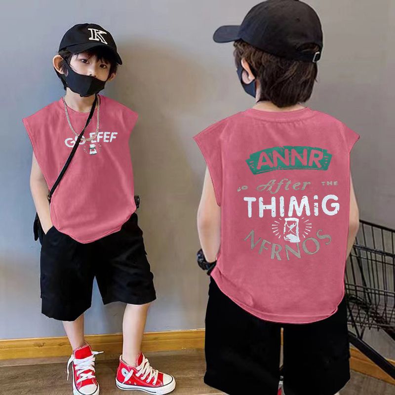 P boys pure cotton vest new set children's baby two-piece set summer trendy children's handsome thin sleeveless