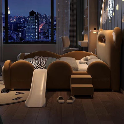 P children's bed girl boy princess bed light luxury modern simple bedroom fabric bed cartoon cute bear leather bed