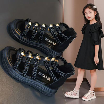 P new summer woven little girl baby princess roman shoes soft-soled open-toed children's sandals