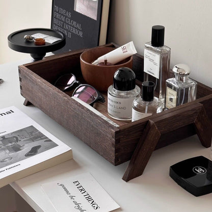 P retro solid color wooden tray free assembly high foot shape suitable for porch, bedroom, dining room